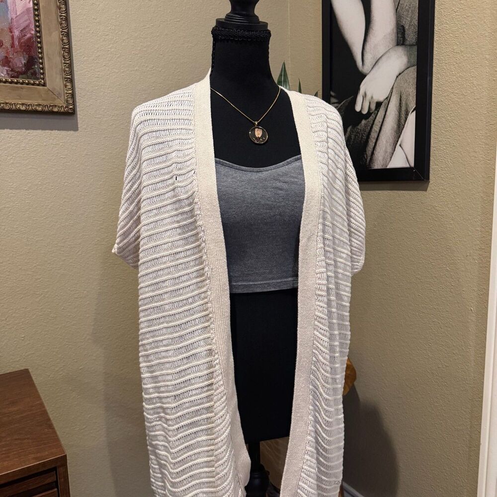 Jaclyn Smith Collection - Cream Open-Knit Ribbed Duster Cardigan